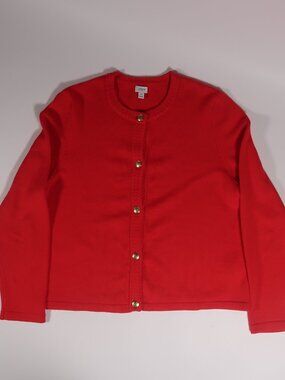 J. Crew Bright Red Crewneck Button Cardigan Sweater Gold Button Front